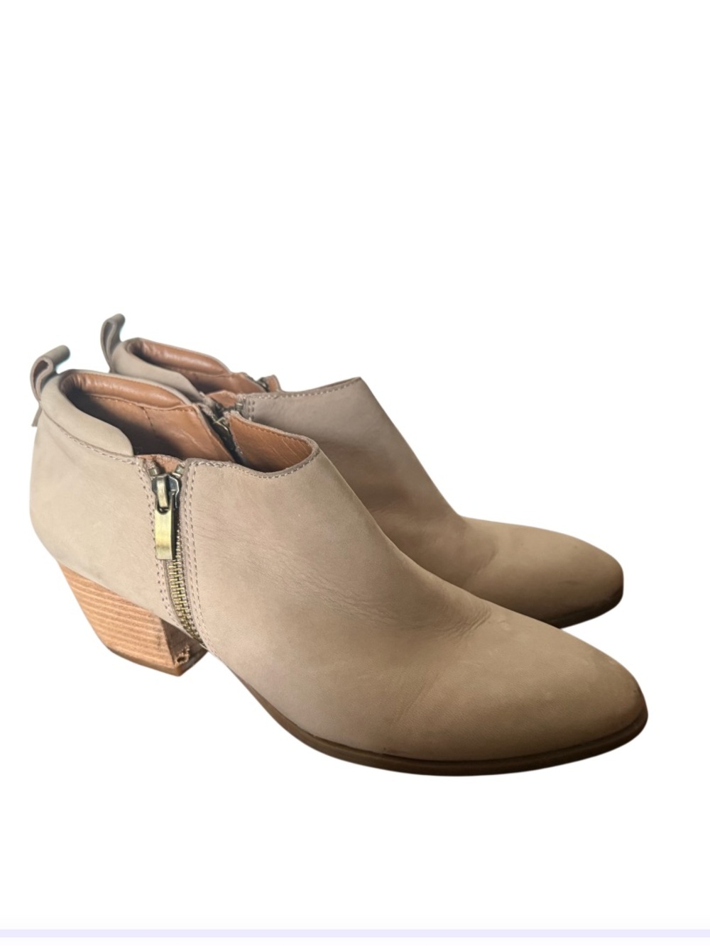 Beige Leather Side-Zip Ankle Boots by Franco Sarto Women’s Size 8M